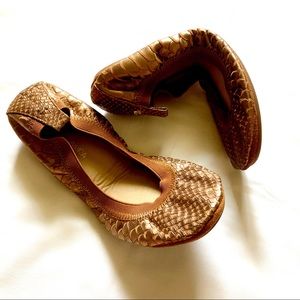 Yosi Samra gold python ballet flats